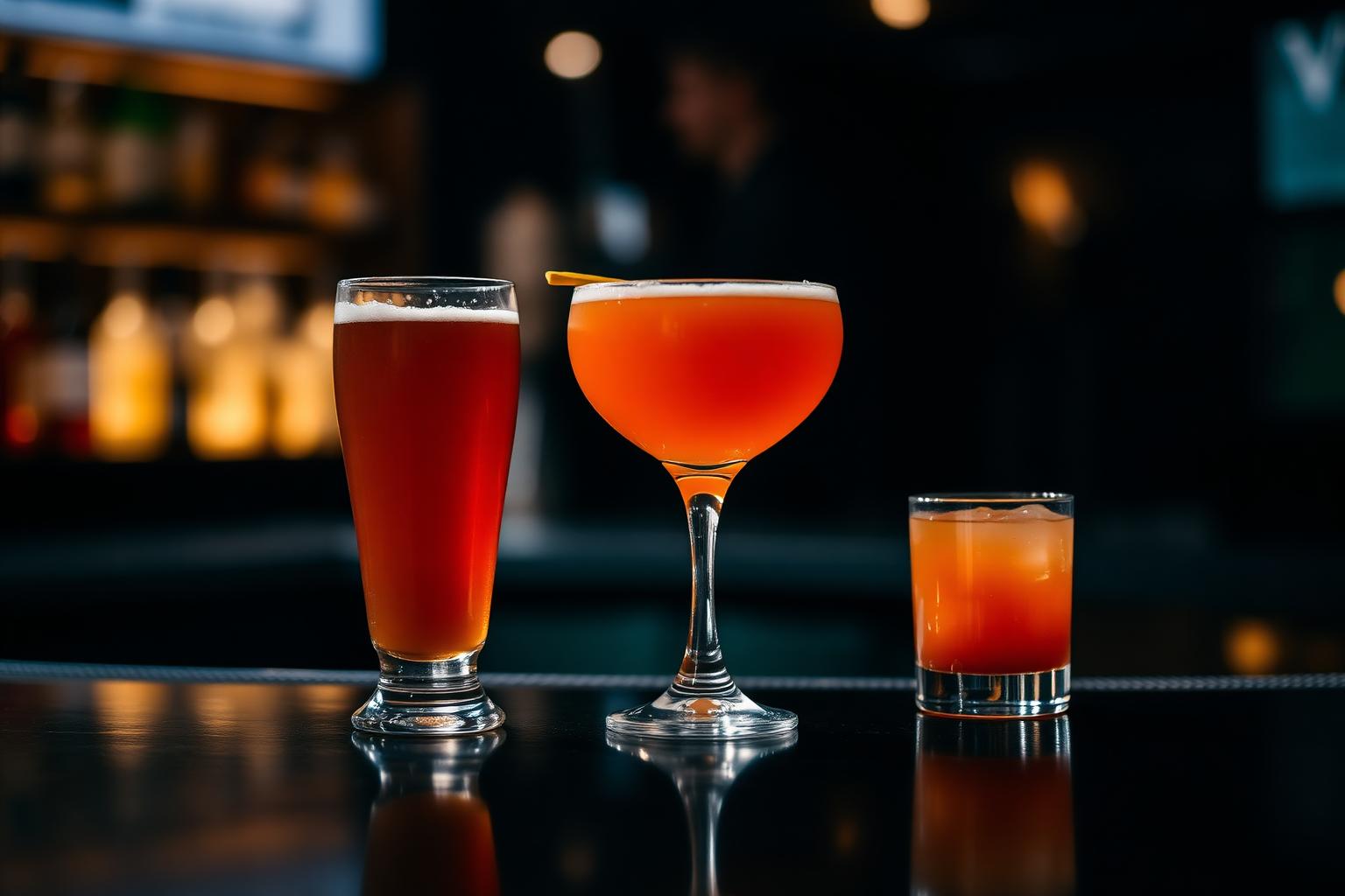 Beer, cocktail and spirits on the bar at Bite & Sip